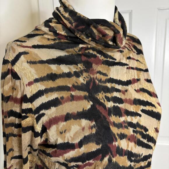 LR S Vtg Silk Blend Tiger Graphic Turtleneck - Picture 3 of 7